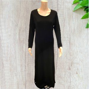 VINTAGE JONES AND CO. -- Maxi Dress, Long Sleeved Black, Pull On Overhead